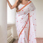 White And Red Embroidery Mulmul Cotton Saree