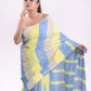 Striped Yellow and Blue Soft Cotton Saree