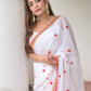 White And Red Embroidery Mulmul Cotton Saree