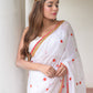 White And Red Embroidery Mulmul Cotton Saree