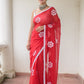 Red Siuli Mulmul Cotton Saree