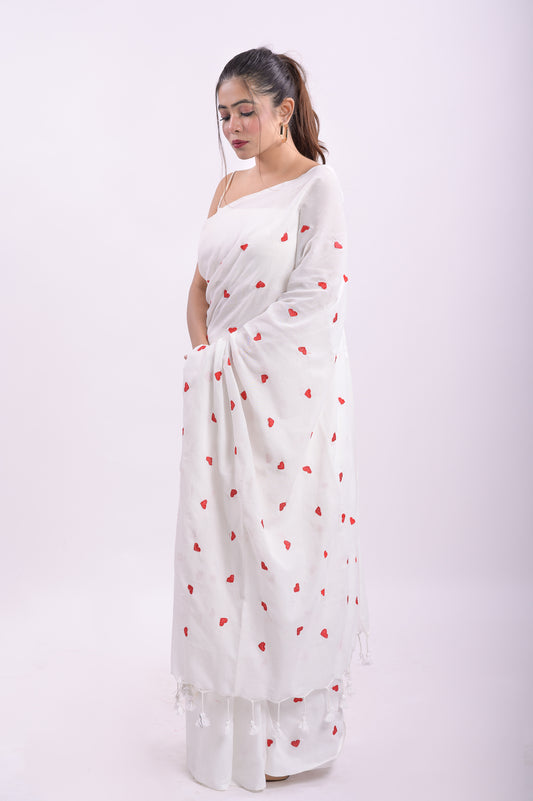 White Love Mulmul Cotton Saree