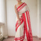 White And Red Pure Cotton Saree