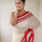 White And Red Pure Cotton Saree