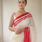 White And Red Pure Cotton Saree