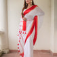 White And Red Mulmul Cotton Saree