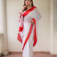 White And Red Mulmul Cotton Saree