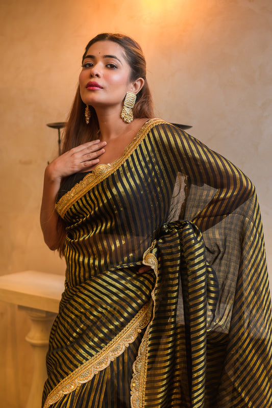 Black Zari Tissue Saree