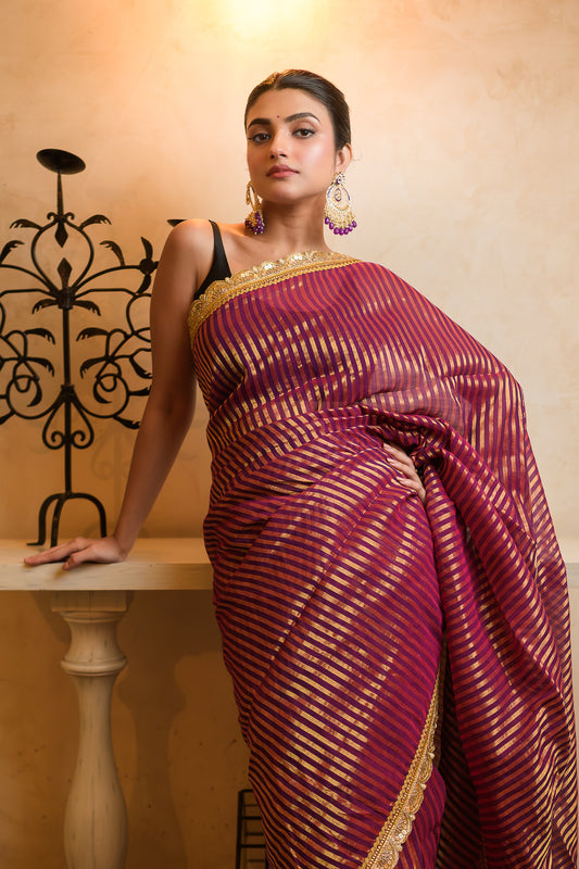 Magenta Zari Tissue Saree