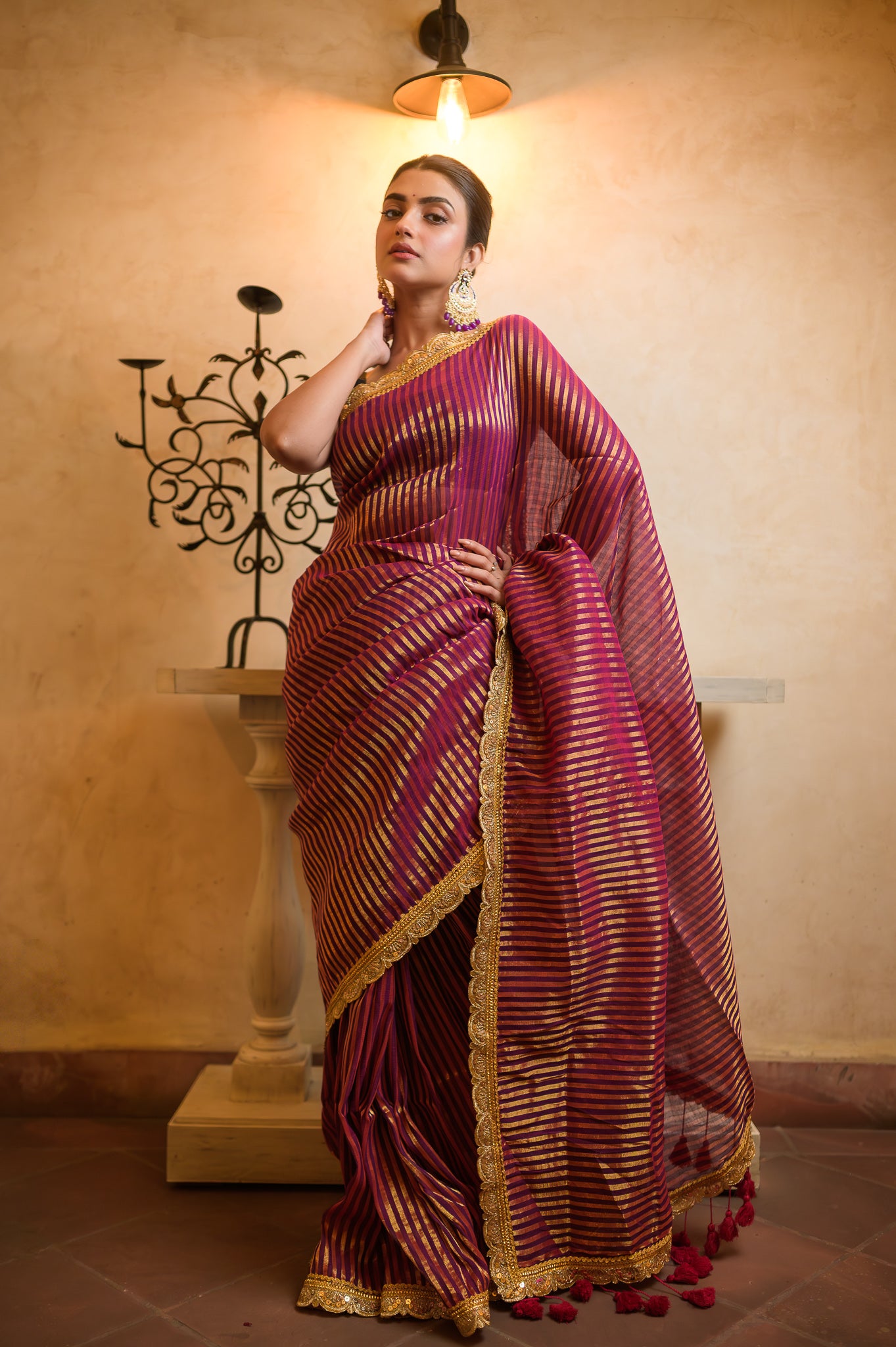 Magenta Zari Tissue Saree