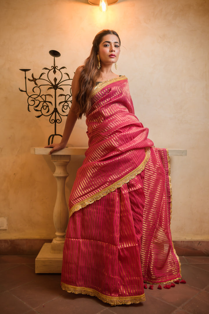Pink Zari Tissue Saree