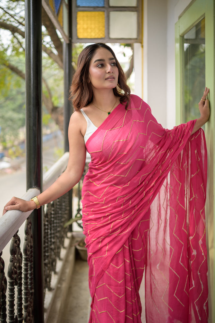 Soft Rose Pink Mulmul Cotton Saree