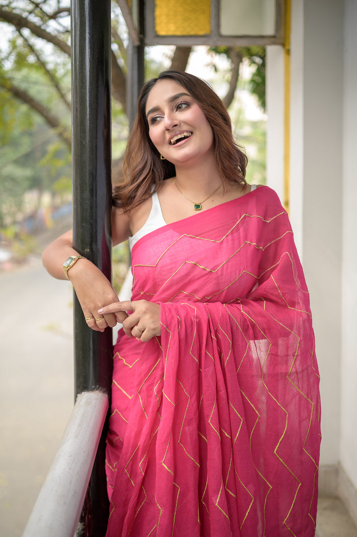 Soft Rose Pink Mulmul Cotton Saree