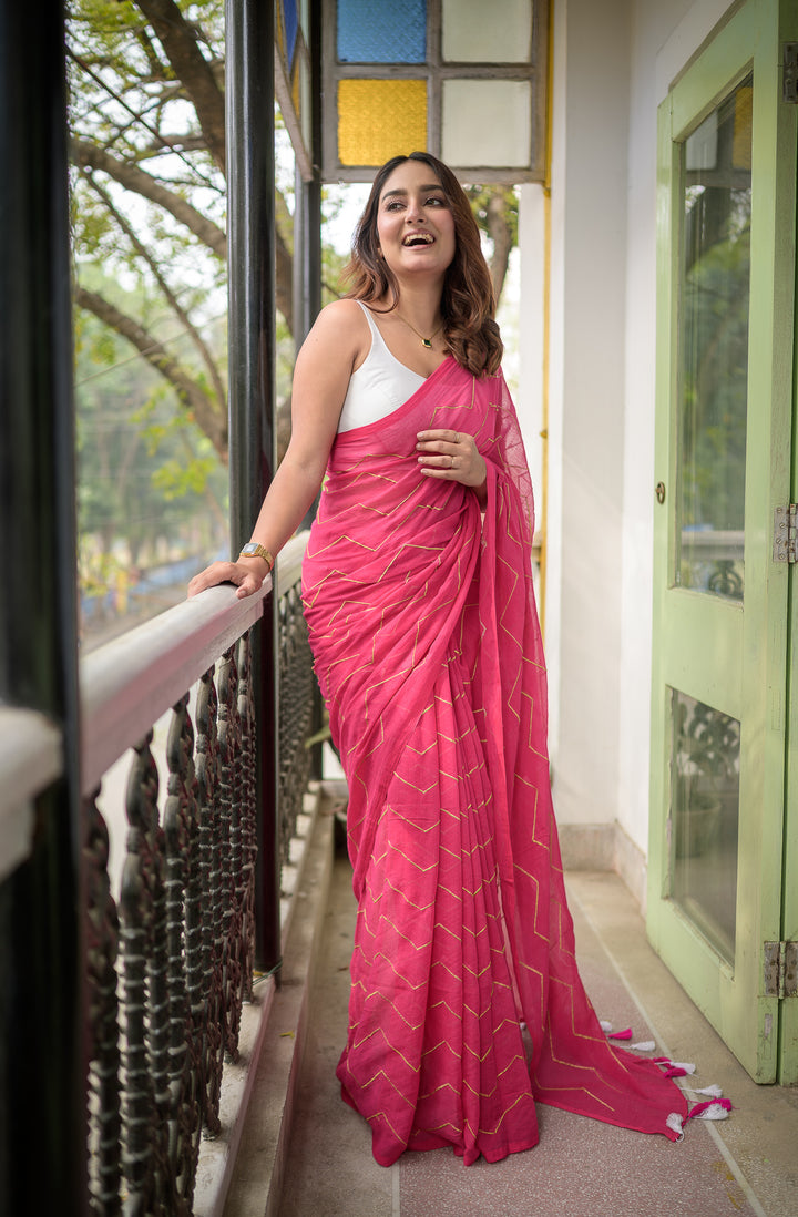 Soft Rose Pink Mulmul Cotton Saree