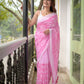 Pink Chikankari Mulmul Cotton Saree
