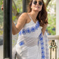 White Floral Motif Mulmul Cotton Saree