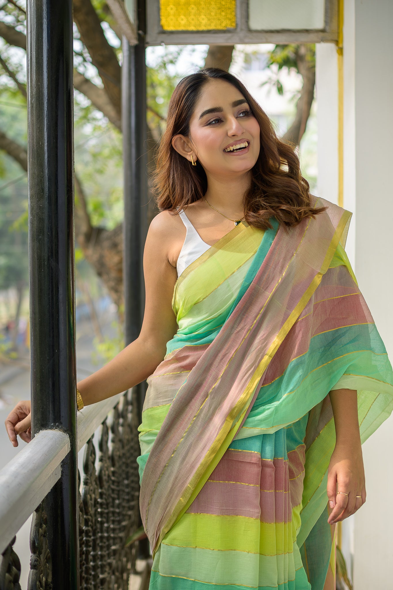 Rainbow Mulmul Cotton Saree