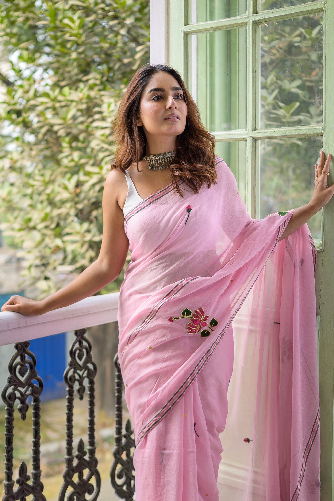 Pink Lotus Mulmul Cotton Saree