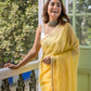 Yellow Sequined Mulmul Cotton Saree