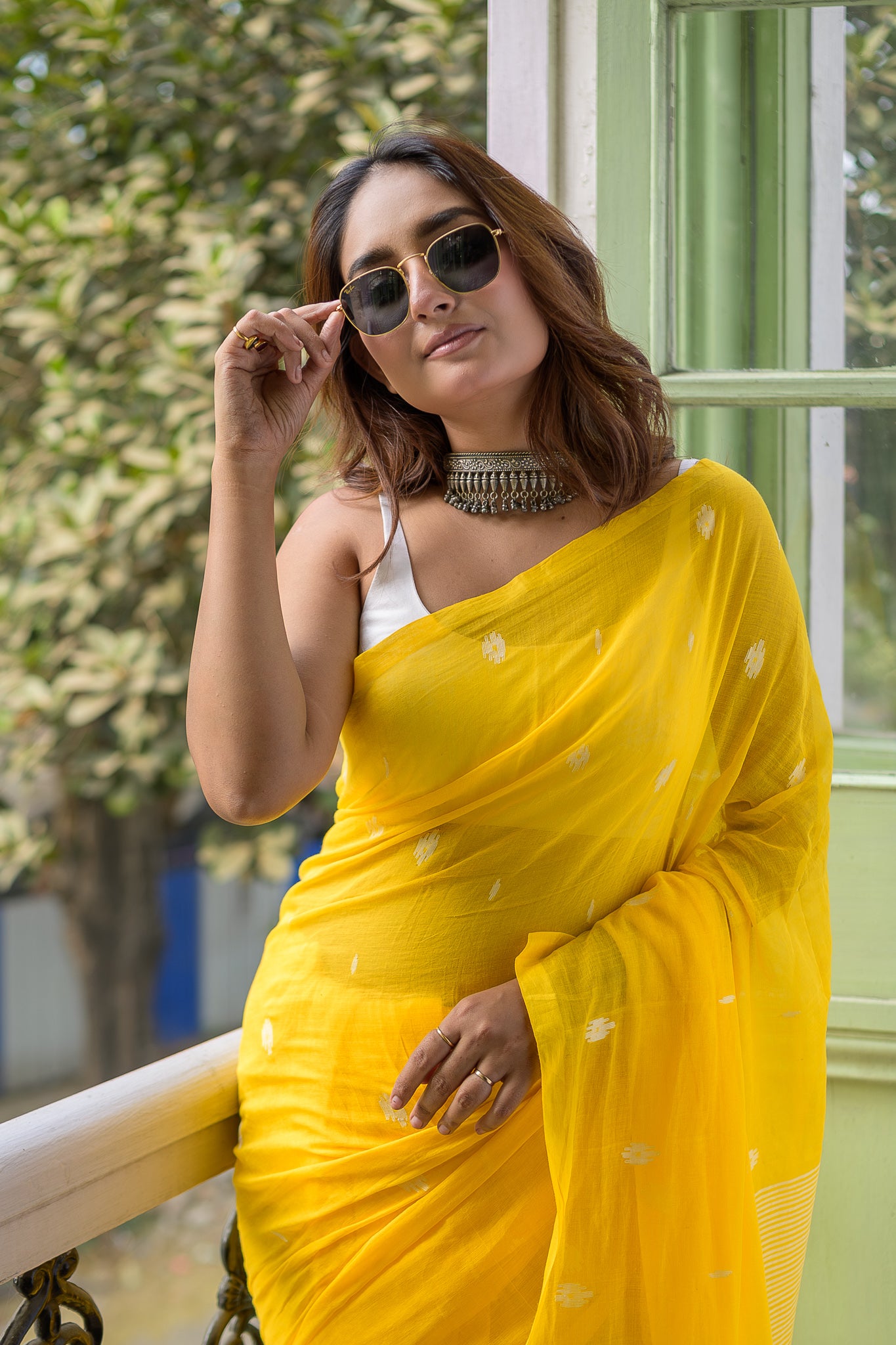 Classic Yellow Mulmul Cotton Saree