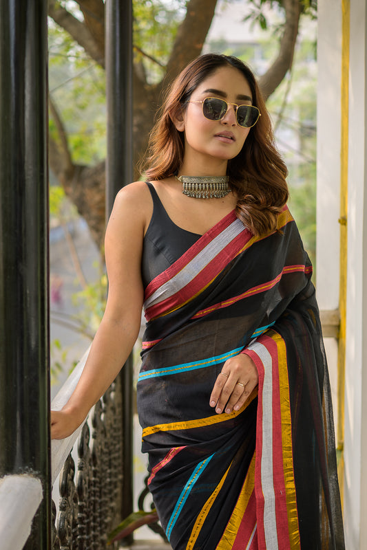 Classic Black Mulmul Cotton Saree