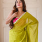 Flower Lime Green Mulmul Cotton Saree