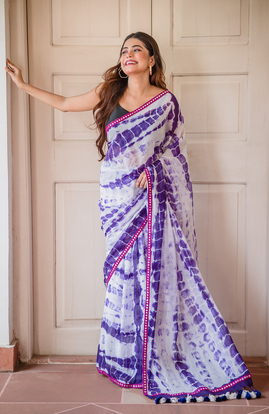 Purple Tie and dye Mulmul Cotton Saree