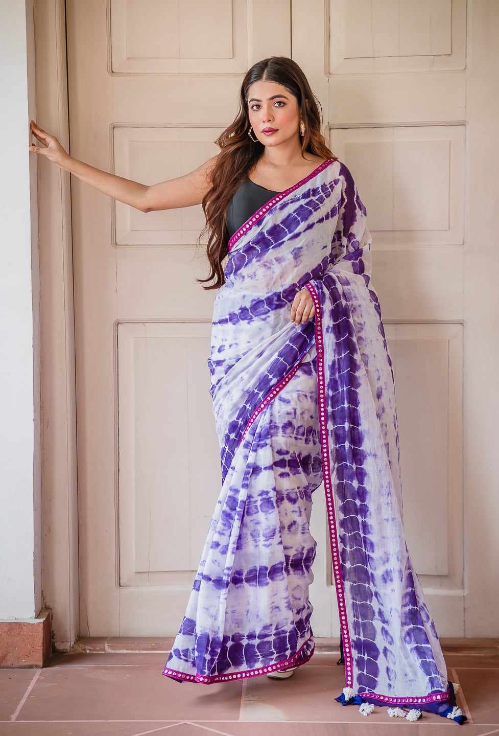 Purple Tie and dye Mulmul Cotton Saree