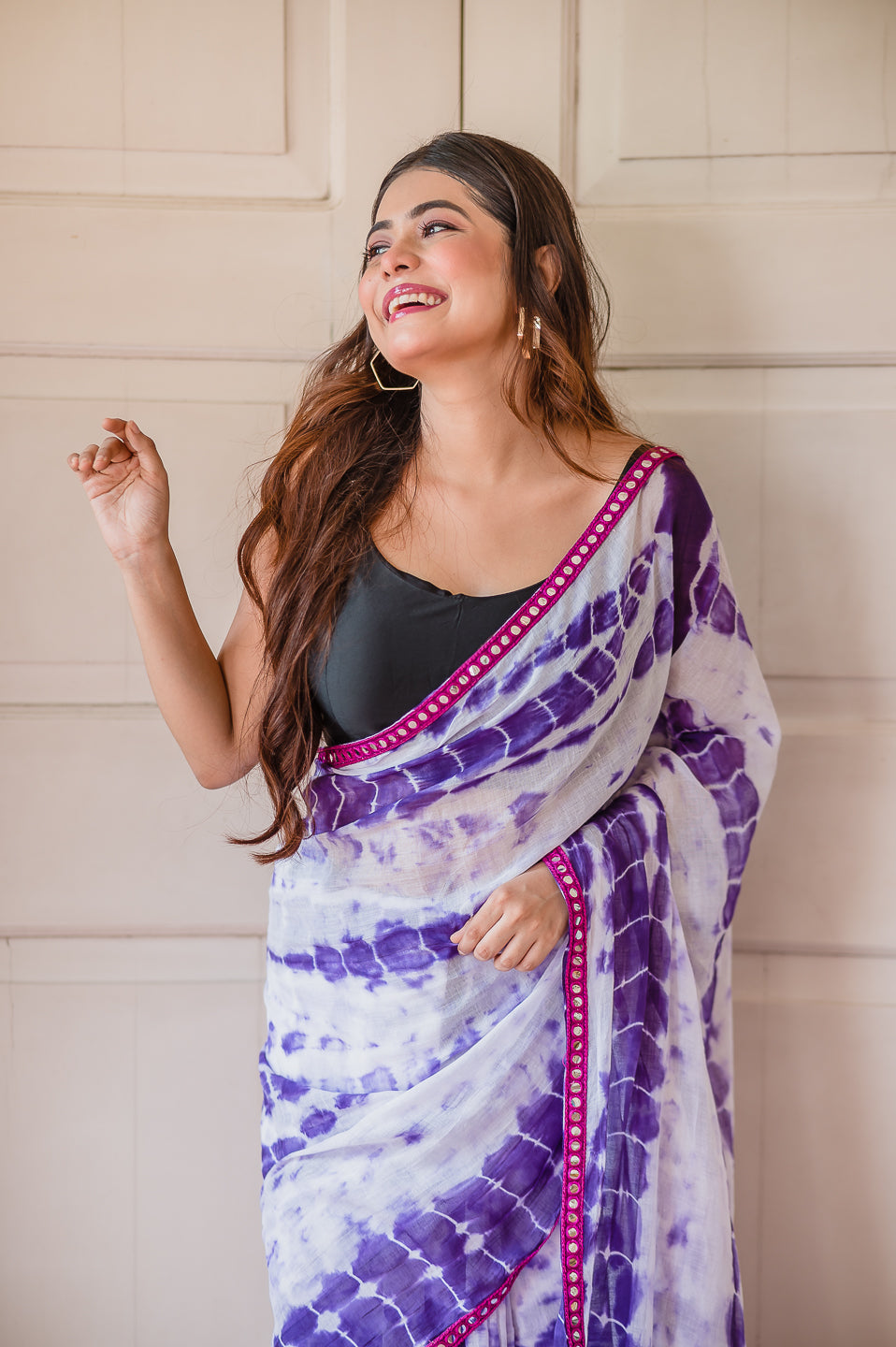 Purple Tie and dye Mulmul Cotton Saree