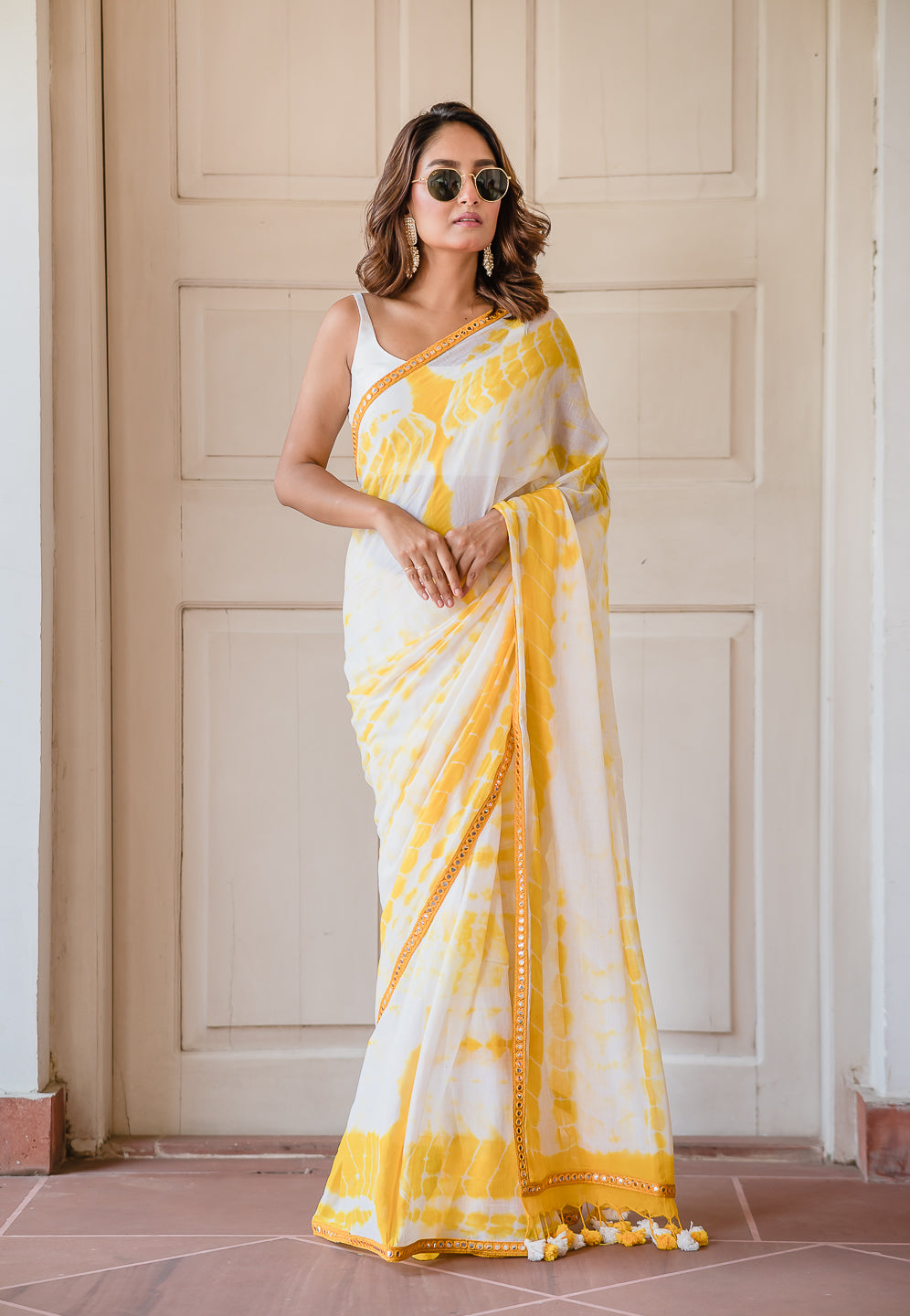 Yellow Tie and Dye Mulmul Cotton Saree