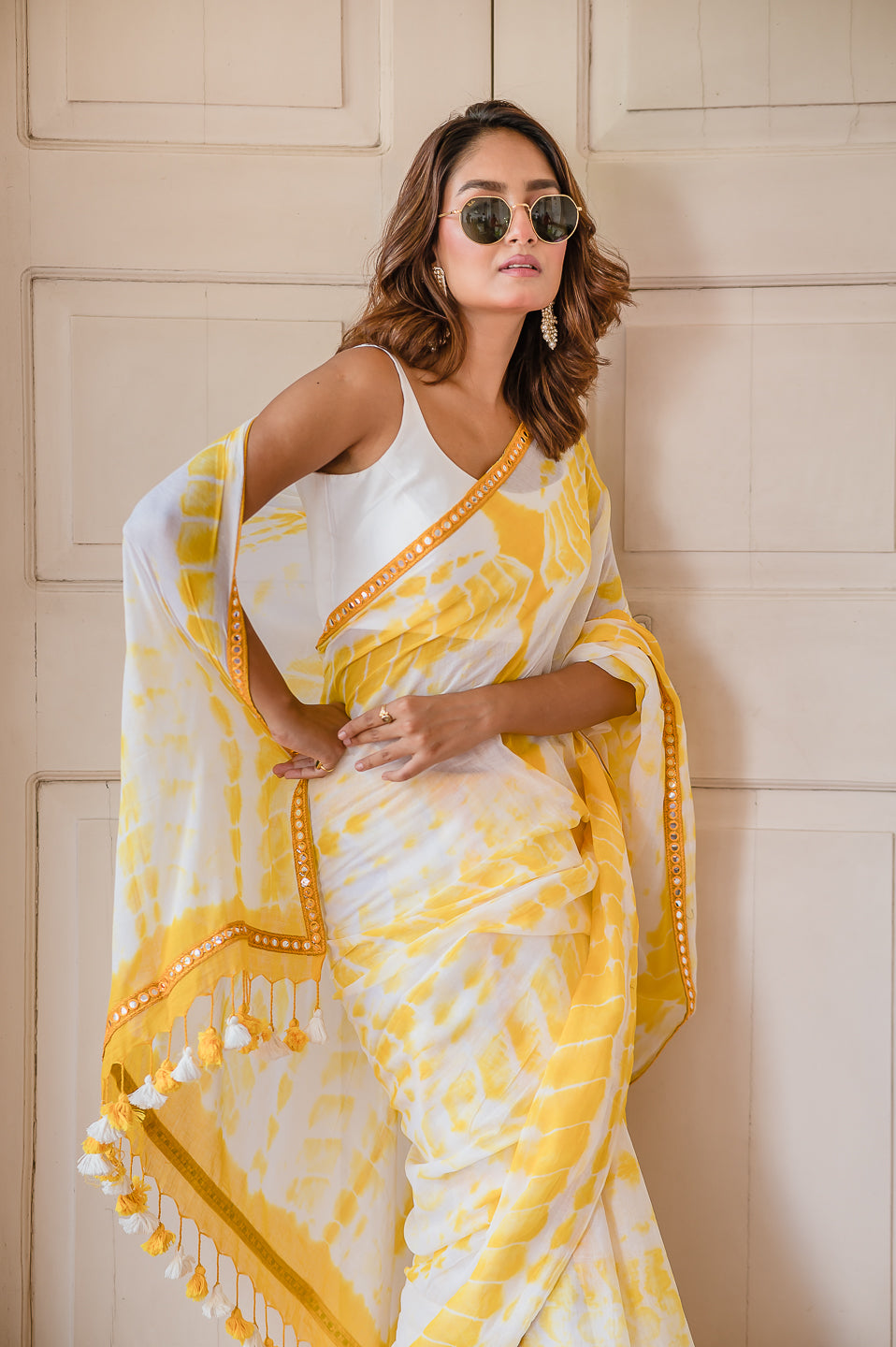 Yellow Tie and Dye Mulmul Cotton Saree