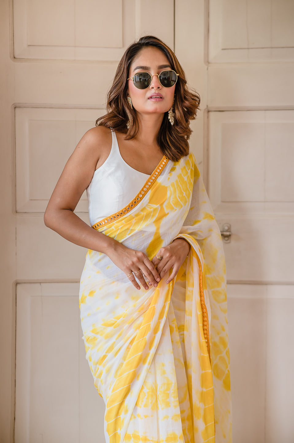 Yellow Tie and Dye Mulmul Cotton Saree