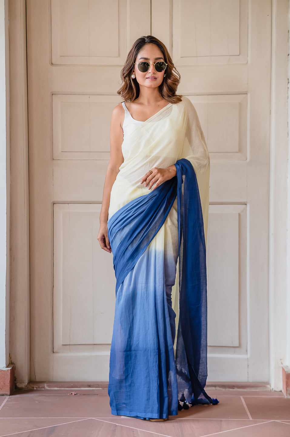 White Tie Dye Mulmul Cotton Saree