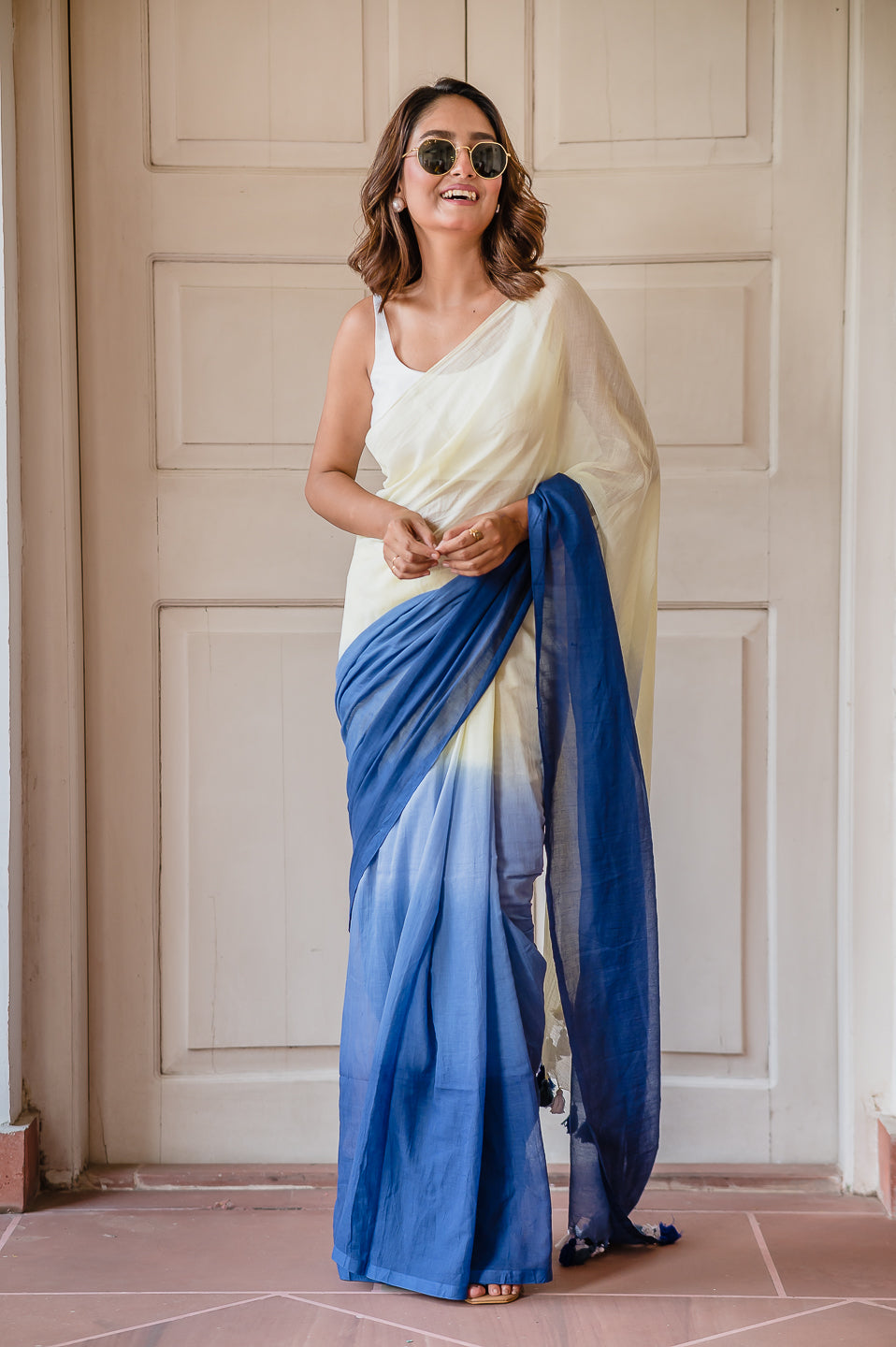 White Tie Dye Mulmul Cotton Saree