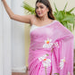 Baby Pink Hand Painted Mulmul Cotton Saree