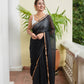 Black Golden Mulmul Cotton Saree