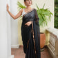 Black Golden Mulmul Cotton Saree