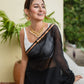 Black Golden Mulmul Cotton Saree