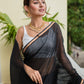 Black Golden Mulmul Cotton Saree