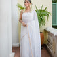 White Golden Mulmul Cotton Saree