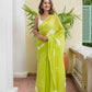 Green Hand Painted Mulmul Cotton Saree