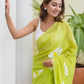 Green Hand Painted Mulmul Cotton Saree