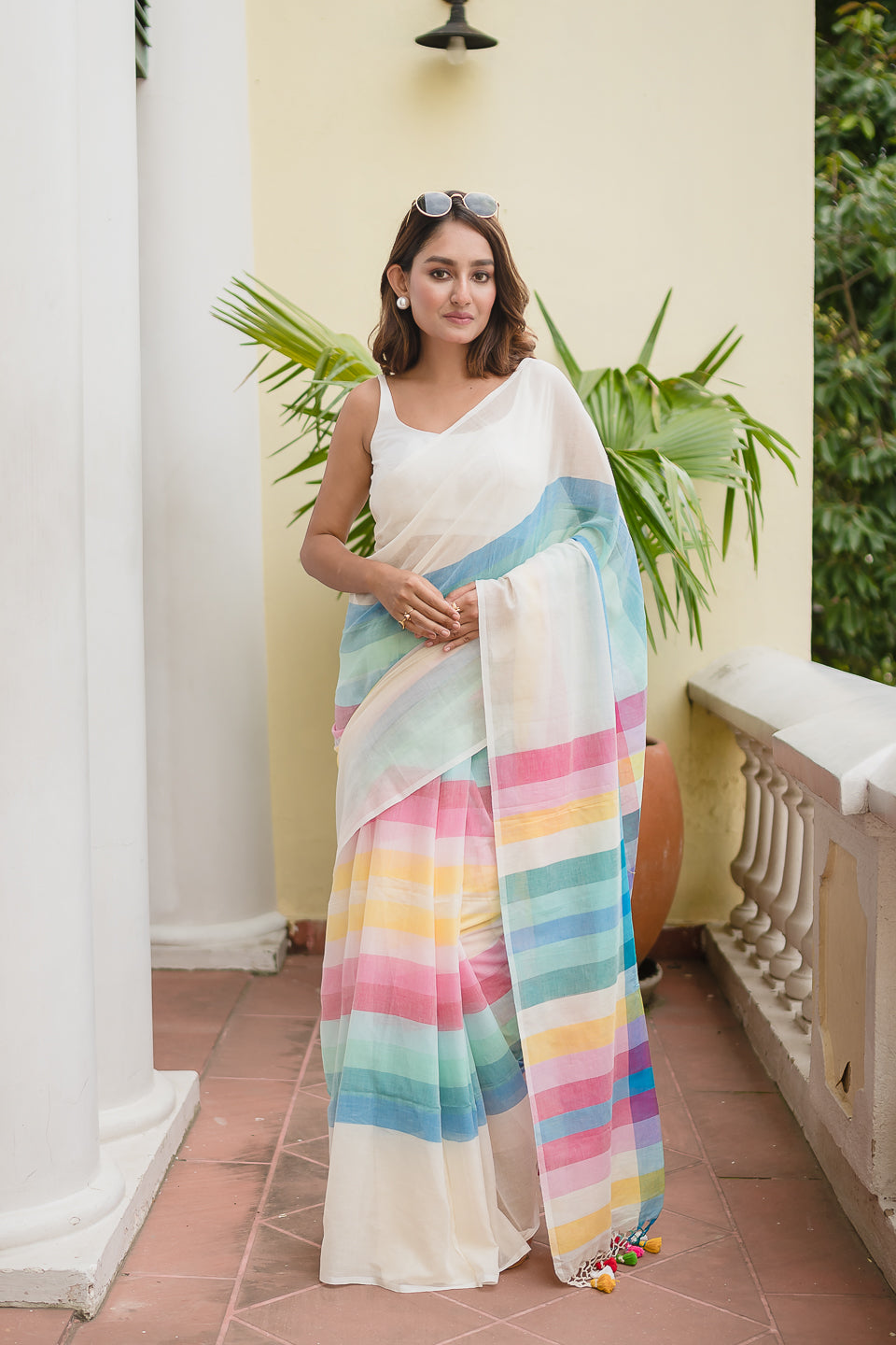 White Mulmul Cotton Saree