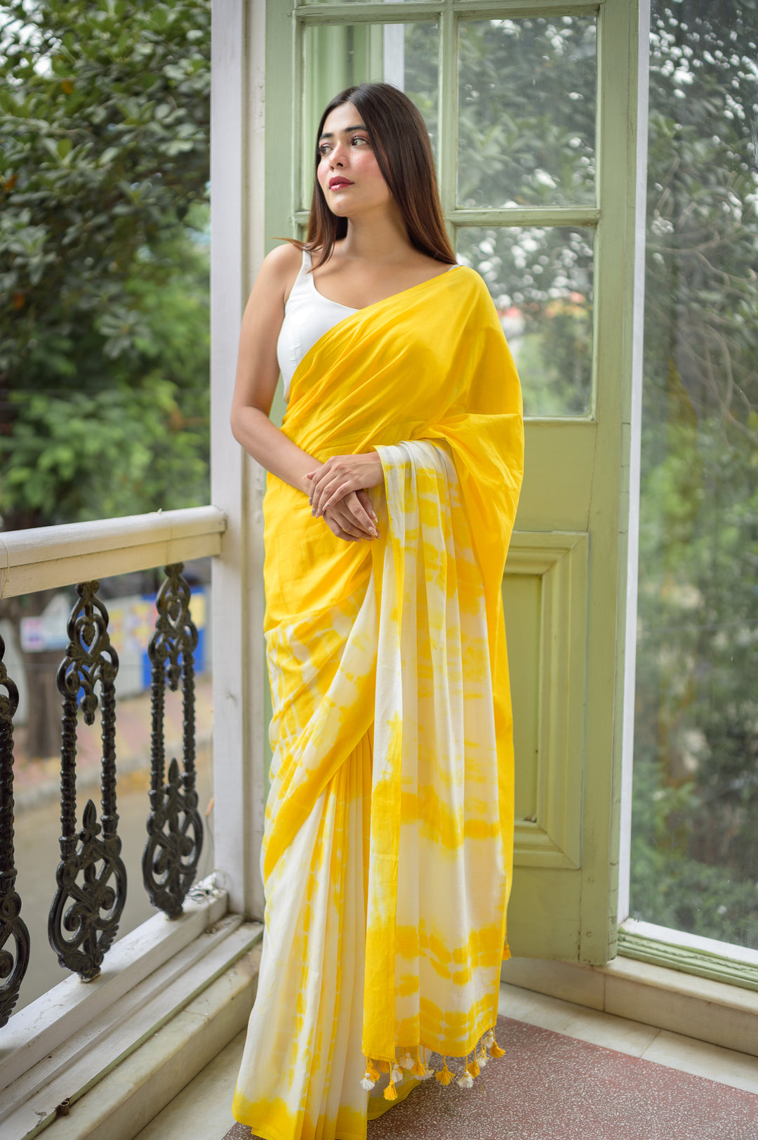 Yellow Tie and Dye Mulmul Cotton Saree