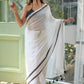 White And Black Mulmul Cotton Saree