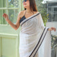 White And Black Mulmul Cotton Saree