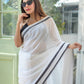 White And Black Mulmul Cotton Saree