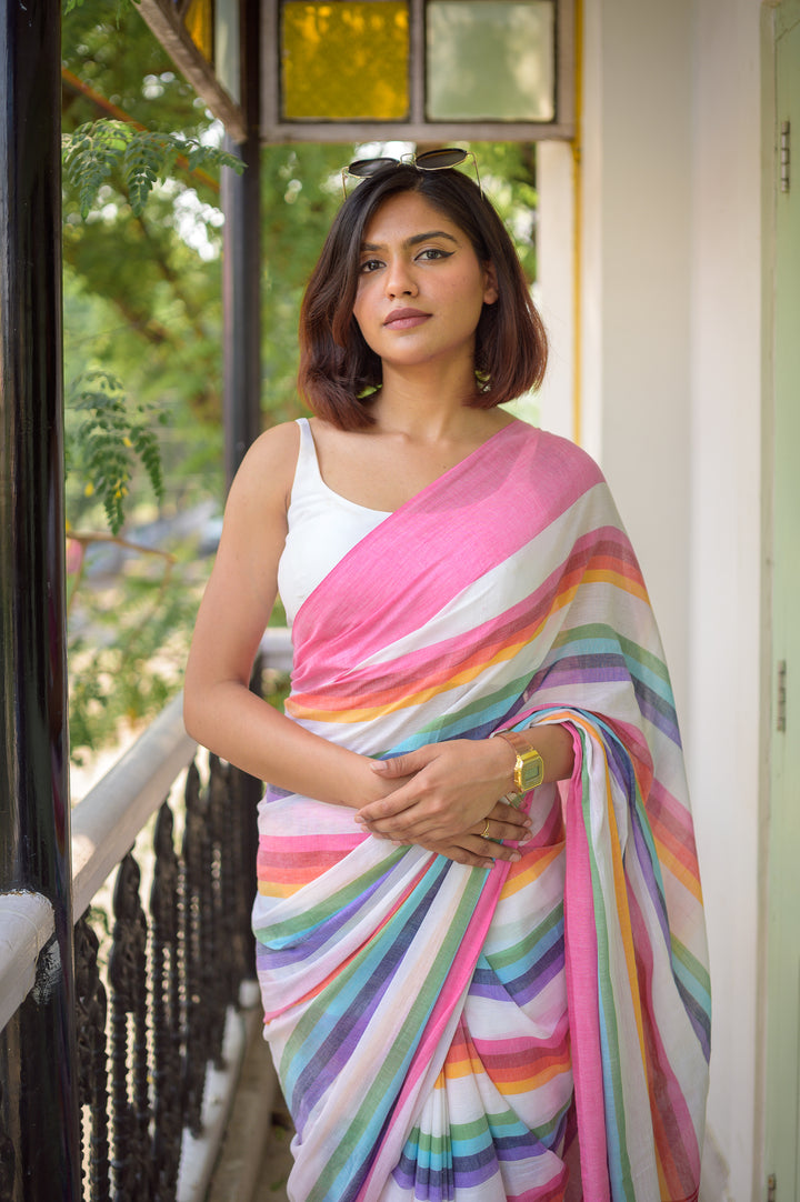 Rainbow Pure Cotton Saree