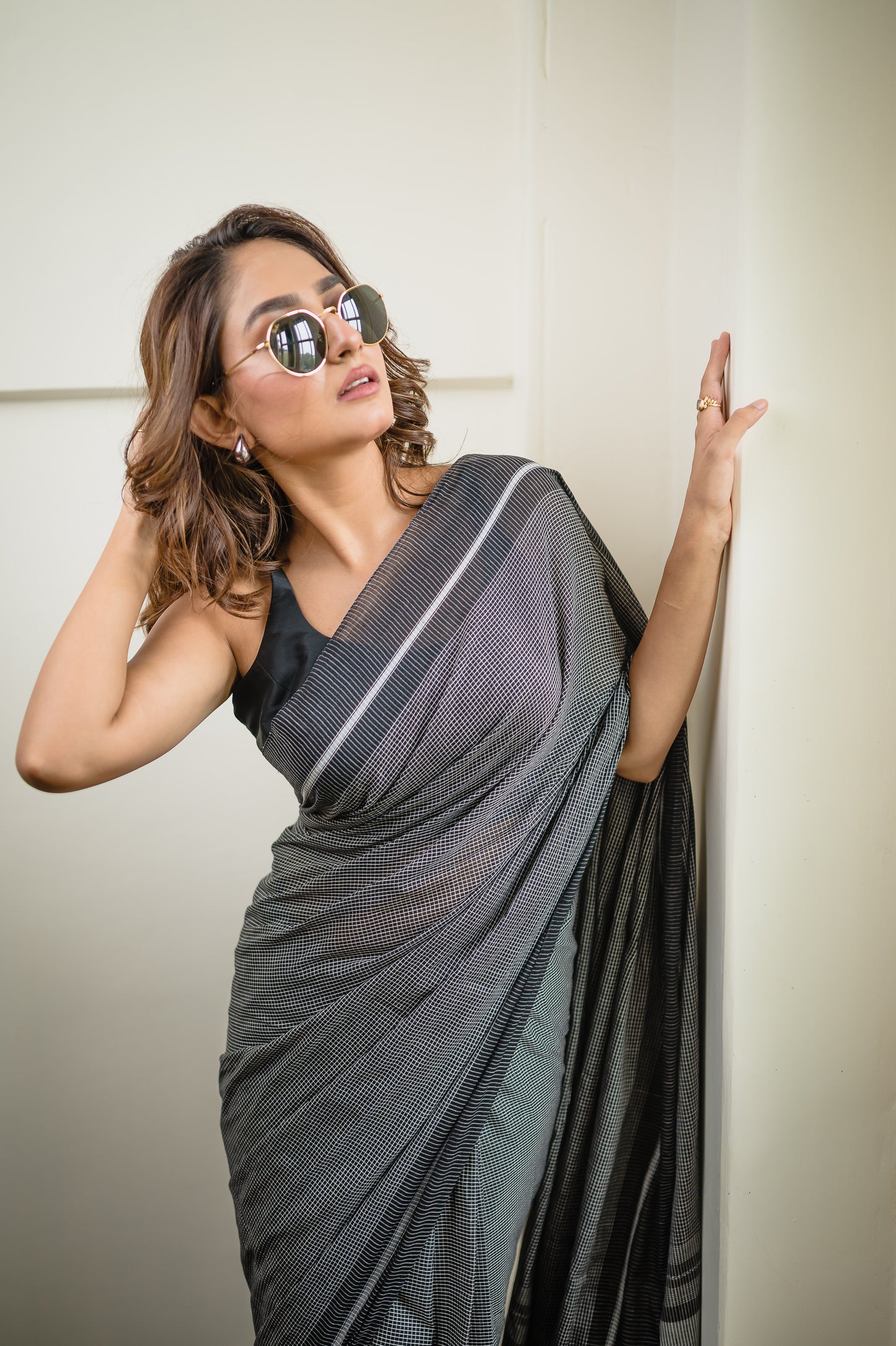 Black Check Pure Cotton Saree