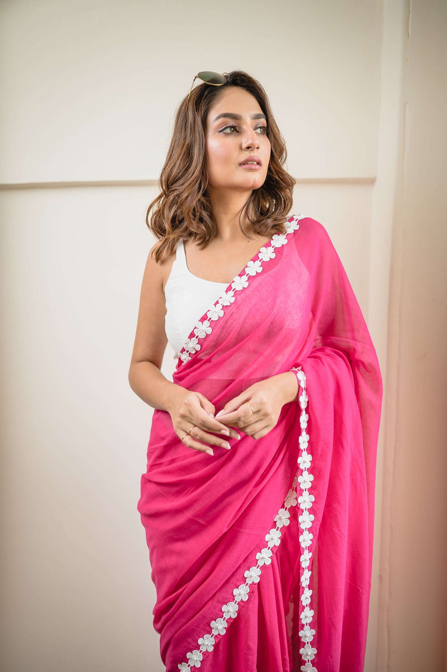 Flower Pink Cotton Saree